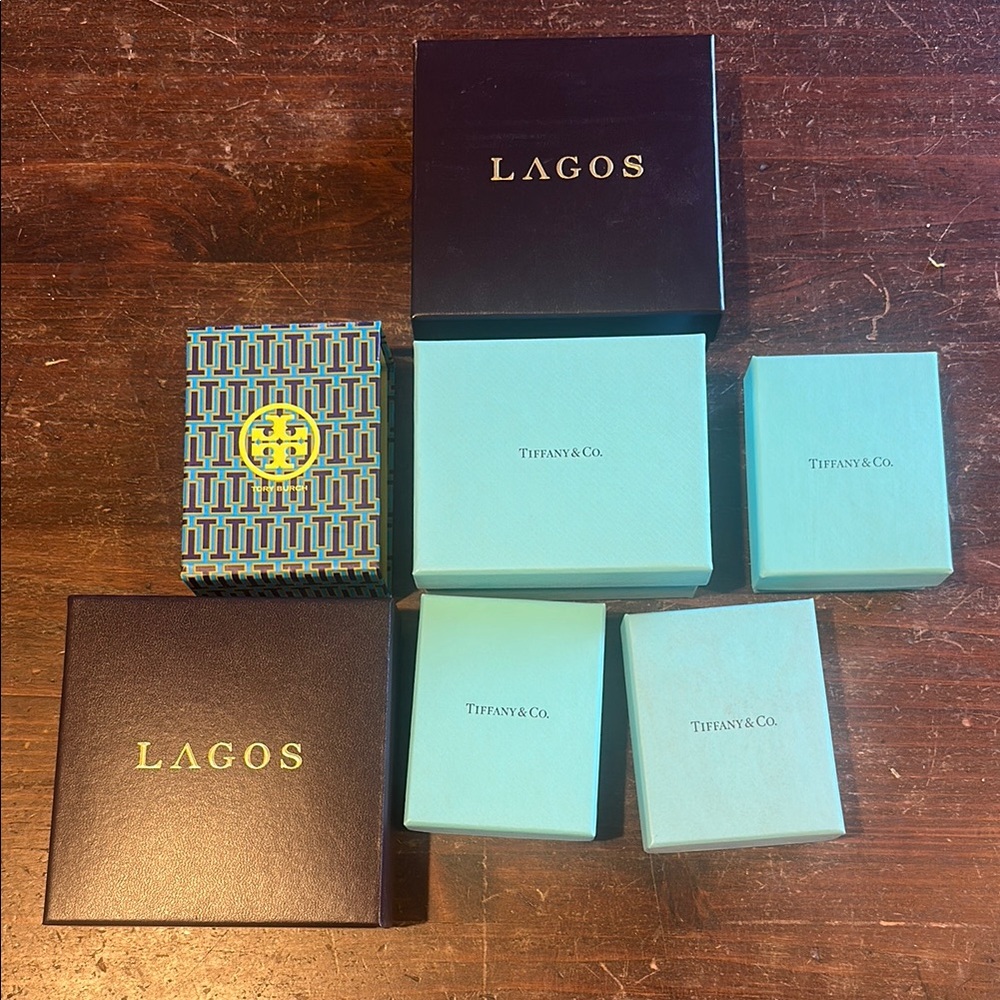 Lagos, Tiffany, Tory Burch boxes